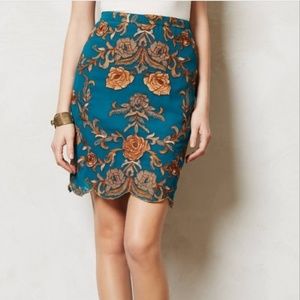 Anthropologie YOANA BARASCHI teal and gold skirt